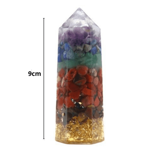 Explore o equilíbrio e a beleza com o Obelisco Energético dos 7 Chakras de 9cm, orgonite, harmonização de chakras, decoração espiritual, energia positiva, bem-estar holístico, alinhamento de chakras, obelisco de 9cm, transmutação de energia, peça única, terapia de orgonite, espiritualidade em casa, vibração positiva, presente espiritual, cristal orgonite, energia renovada, obelisco decorativo, ambientes espirituais, cores associadas a cada chakra, detalhe da orgonite, qualidade e precisão.