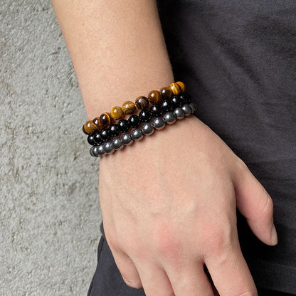 3 Bracelets en Pierres Naturelles Œil de Tigre, Onyx et Hématite. Offrent protection, augmentent l'énergie, renforcent la sécurité et la discipline