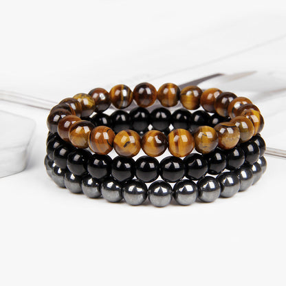 3 Bracelets en Pierres Naturelles Œil de Tigre, Onyx et Hématite. Offrent protection, augmentent l'énergie, renforcent la sécurité et la discipline