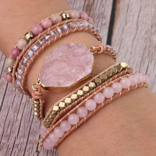 Bracelet de l'Amour en Pierres Quartz Rose et Rhodochrosite