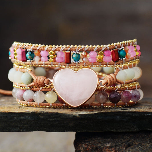 Bracelet Cœur en Quartz Rose - Attire Amour et Paix